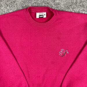 Lee Sweatshirt Mens Size M Pink Floral Embroidery USA Vintage Crewneck Casual